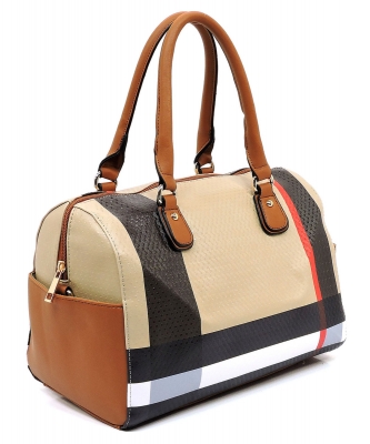 Plaid Check Printed Boston Bag Satchel  BT2660 TAN